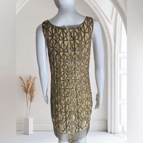 Badgley Mischa Gold Geometric Beaded Fringe Sleeveless Dress - Picture 3 of 4